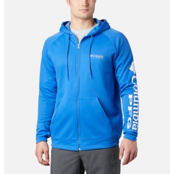 Columbia Muške Majice S Kapuljačom - PFG Terminal Tackle Fleece Full Zip Plave Bijele | KHUX-53897